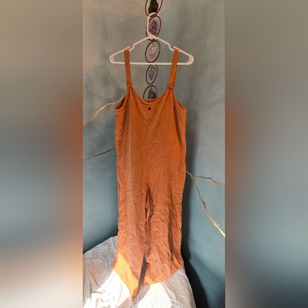 NWT Billabong Daydream Coral  Rust Tan Jumpsuit Button Front Tab Overall M - Picture 4 of 16